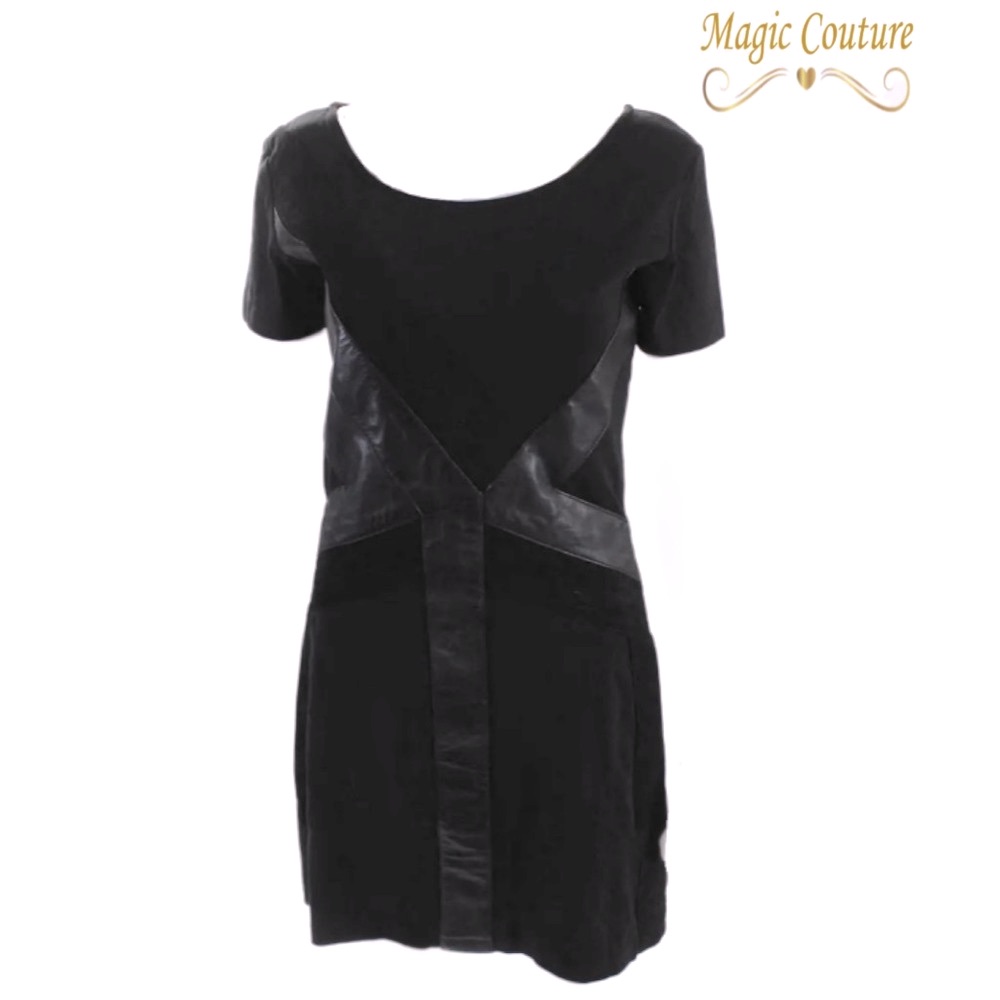 Nwt Surface To Air Vee Black Leather & Suede Paneled Dress